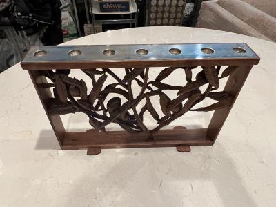 PAIR OF MODERNIST WALNUT STERLING MENORAHS BY DAVID MOSS AND NOAH GREENBERG