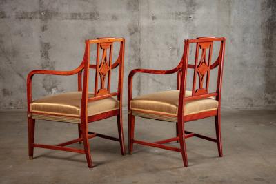 PAIR OF NEOCLASSICAL BRASS MOUNTED MAHOGANY ARMCHAIRS