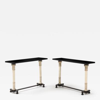 PAIR OF NEOCLASSICAL STYLE MARBLE AND PATINATED BRONZE CONSOLE TABLES