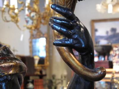 PAIR OF PAINTED DUTCH MEDIEVAL STYLE GLAZED TERRACOTTA RELIEFS PLAQUES