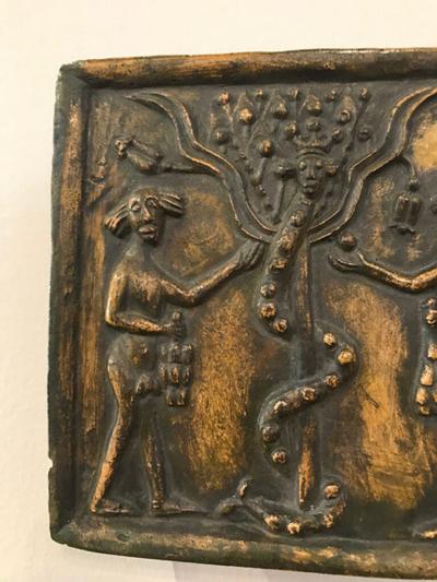 PAIR OF PAINTED DUTCH MEDIEVAL STYLE GLAZED TERRACOTTA RELIEFS PLAQUES