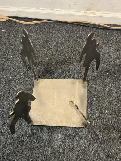 PAIR OF POST MODERN SILHOUETTE METAL FIGURE TABLES STANDS WITH BLUE AGATE TOPS