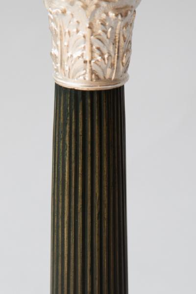 PAIR OF RESTAURATION PATINATED BRONZE AND BRONZE SILVER PLATED CANDLESTICKS