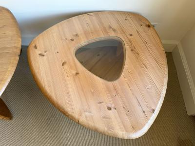 PAIR OF RUSTIC TRIANGULAR PINE SIDE TABLES