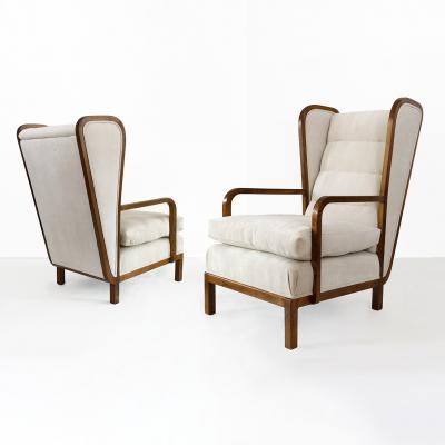 PAIR OF SWEDISH ART DECO WINGBACK UPHOLSTERED ARMCHAIRS