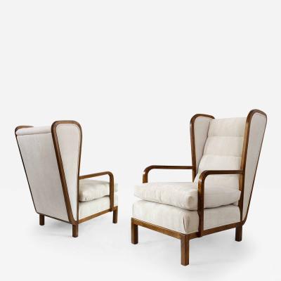 PAIR OF SWEDISH ART DECO WINGBACK UPHOLSTERED ARMCHAIRS