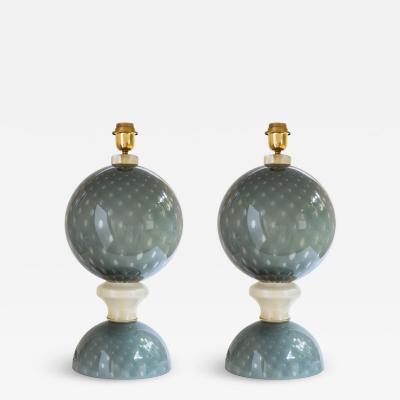 PAIR OF TABLE LAMPS BLOWN GREY MURANO GLASS