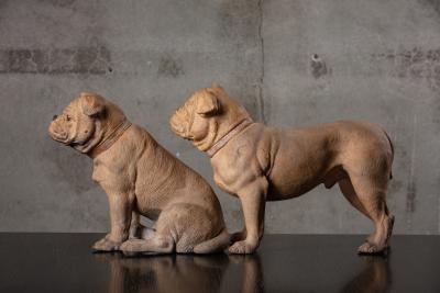 PAIR OF TERRACOTTA BULLDOGS
