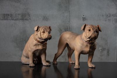 PAIR OF TERRACOTTA BULLDOGS