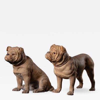 PAIR OF TERRACOTTA BULLDOGS