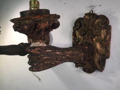 PAIR OF VENETIAN 18TH CENTURY GREEN MAN FACE SCONCES