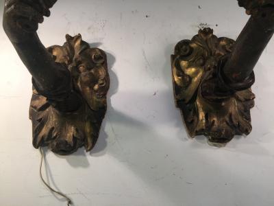PAIR OF VENETIAN 18TH CENTURY GREEN MAN FACE SCONCES