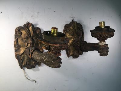 PAIR OF VENETIAN 18TH CENTURY GREEN MAN FACE SCONCES