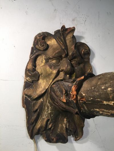 PAIR OF VENETIAN 18TH CENTURY GREEN MAN FACE SCONCES