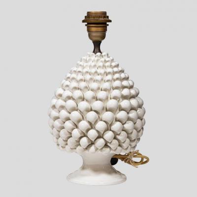 PAIR OF VINTAGE PINE CONE SHAPE WHITE CERAMIC TABLE LAMPS
