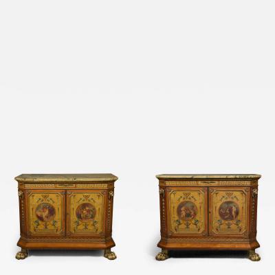 PAIR OF WEST INDIAN SATINWOOD AND PARTIALLY GILDED TWO DOOR FITTED CABINETS