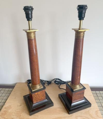 PAIR OF WOOD COLUMN LAMPS