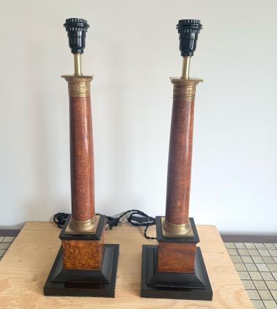 PAIR OF WOOD COLUMN LAMPS