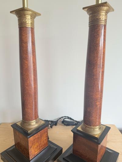 PAIR OF WOOD COLUMN LAMPS