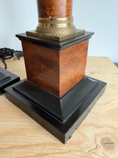 PAIR OF WOOD COLUMN LAMPS