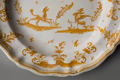 PAIR OF YELLOW AND WHITE SERVING PLATES WITH SHAPED RIMS