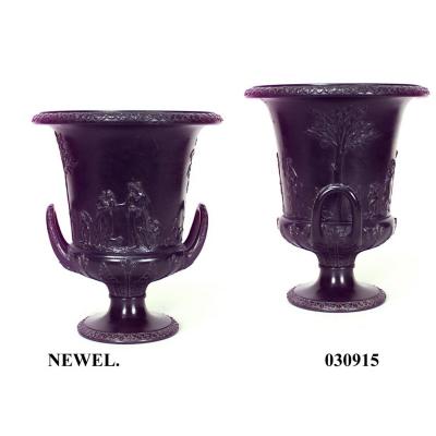 PAIR of English Victorian black Basalt Wedgwood porcelain urns