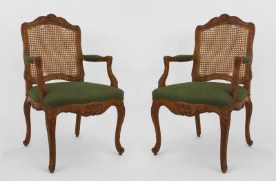 PAIR of French Louis XV Provincial 18th Cent oak open arm chairs