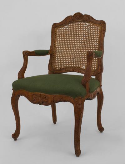 PAIR of French Louis XV Provincial 18th Cent oak open arm chairs