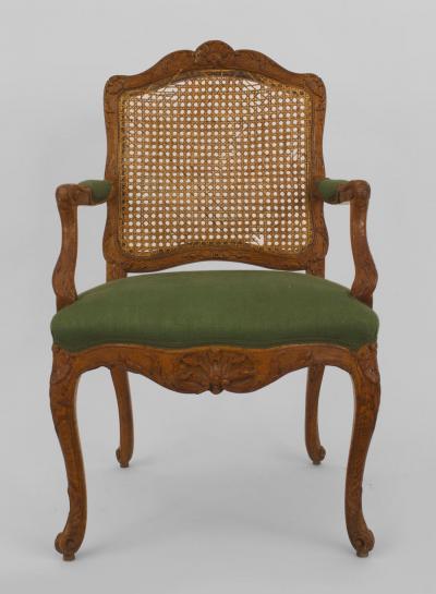 PAIR of French Louis XV Provincial 18th Cent oak open arm chairs
