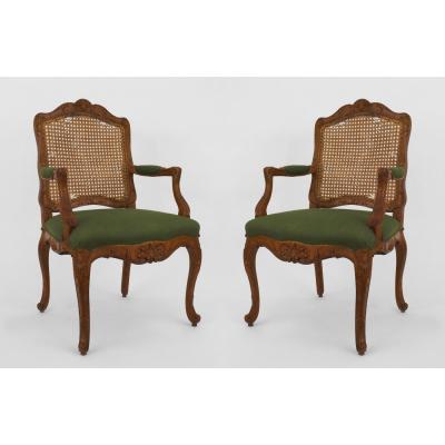 PAIR of French Louis XV Provincial 18th Cent oak open arm chairs