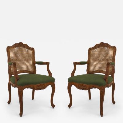 PAIR of French Louis XV Provincial 18th Cent oak open arm chairs