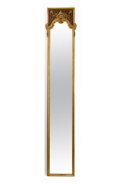 PAIR of French Louis XV style gilt and walnut pilaster framed vertical wall mirr