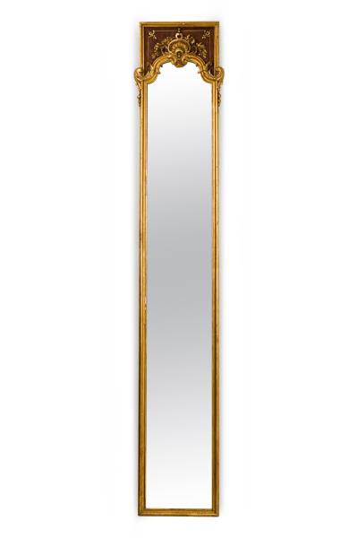 PAIR of French Louis XV style gilt and walnut pilaster framed vertical wall mirr