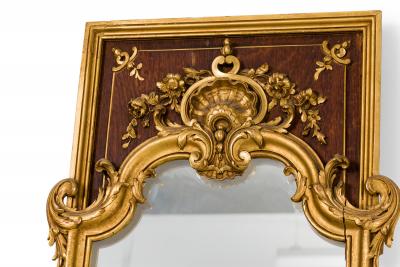 PAIR of French Louis XV style gilt and walnut pilaster framed vertical wall mirr