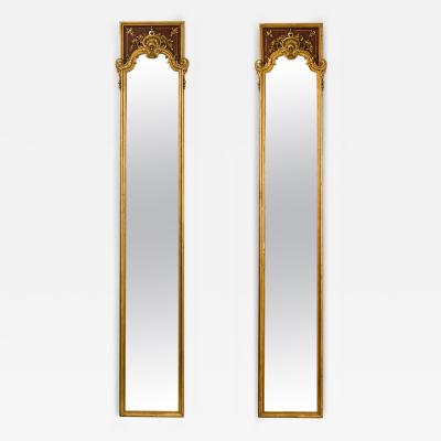 PAIR of French Louis XV style gilt and walnut pilaster framed vertical wall mirr