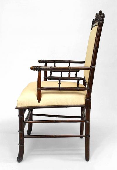 PAIR of French Victorian faux bamboo stained walnut arm chairs