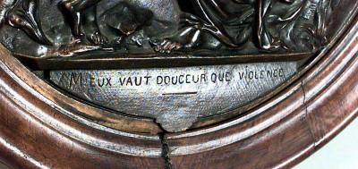 PAIR of French Victorian round walnut framed bronze wall plaques
