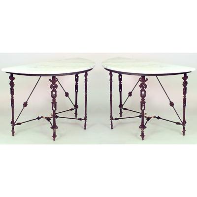 PAIR of Outdoor American Victorian wrought iron 4 legged console tables
