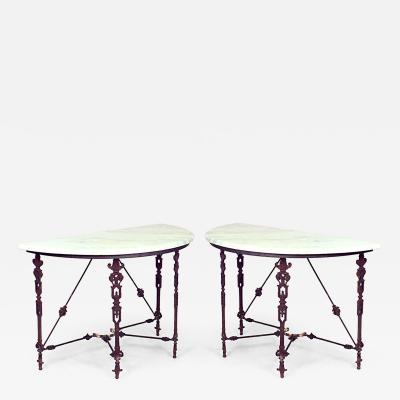 PAIR of Outdoor American Victorian wrought iron 4 legged console tables