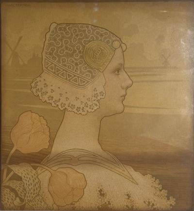 PAUL BERTHON EARLY FRENCH ART NOUVEAU QUEEN WILHELMINA FRAMED LITHOGRAPH