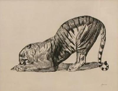 PAUL JOUVE Art Deco Tiger Lithograph by Paul Jouve c 1927