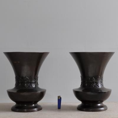 PAir o 1900s Patinate Bronze Vases Cgina