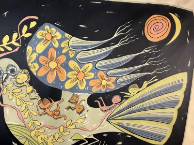 PENCIL SIGNED ABSTRACT BIRD TITLED FLIGHT