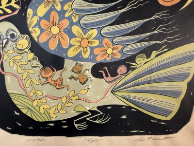 PENCIL SIGNED ABSTRACT BIRD TITLED FLIGHT