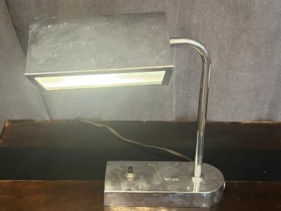 PETER PFISTERER RARE ART DECO CHROME AND CAST PLEXIGLASS ADJUSTABLE DESK LAMP BY PETER PFISTERER