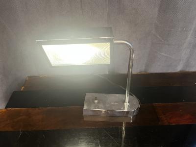 PETER PFISTERER RARE ART DECO CHROME AND CAST PLEXIGLASS ADJUSTABLE DESK LAMP BY PETER PFISTERER