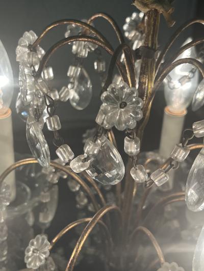 PETITE ITALIAN BRASS AND GLASS CRYSTAL FIVE LIGHT CHANDELIER