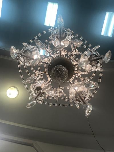 PETITE ITALIAN BRASS AND GLASS CRYSTAL FIVE LIGHT CHANDELIER