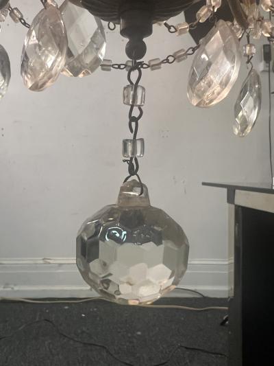 PETITE ITALIAN BRASS AND GLASS CRYSTAL FIVE LIGHT CHANDELIER