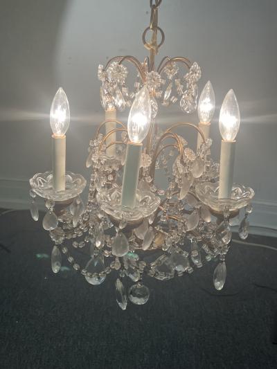 PETITE ITALIAN BRASS AND GLASS CRYSTAL FIVE LIGHT CHANDELIER
